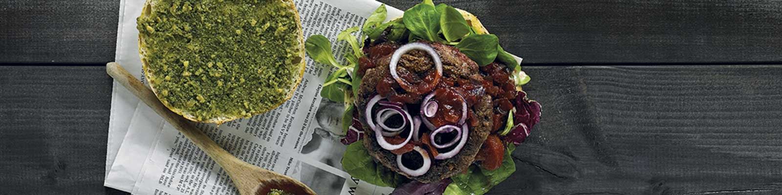 Hamburguesa de ajo con pesto